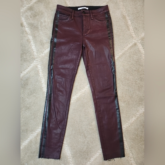 Sam Edelman The Kitten Ankle Skinny Burgundy Black Side Striped Coated Jeans 26 - Picture 2 of 16